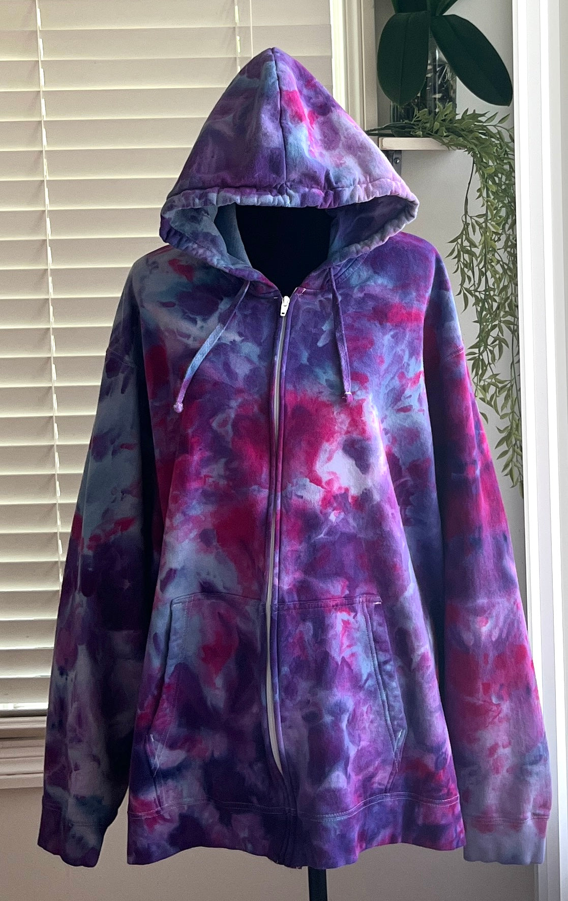 SIZE 2XL - ORCHID SUNSET  TIE DYE ZIP UP HOODIE